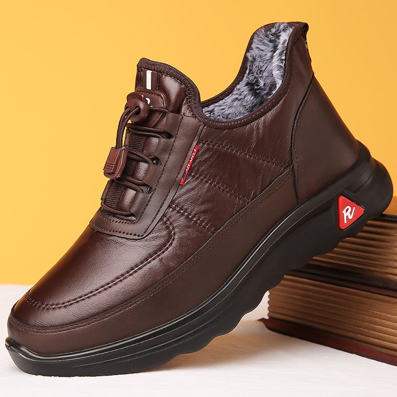 Chaussures d’hiver en cuir imperméables doublées polaire antidérapantes pour homme – Image 3