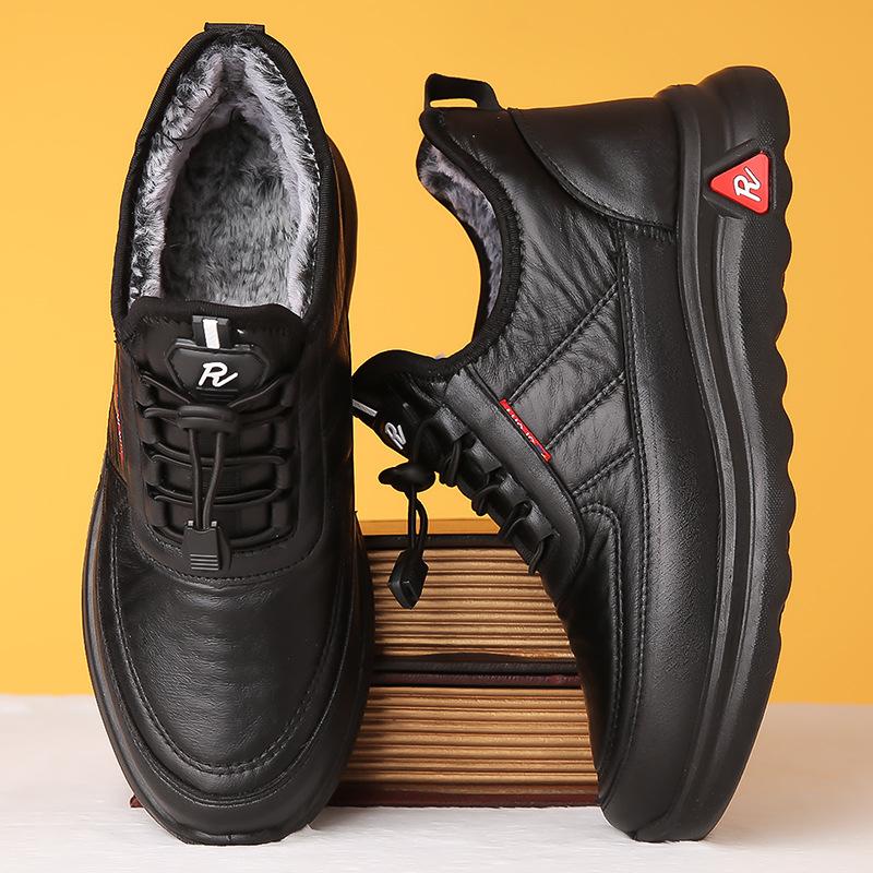 Chaussures d’hiver en cuir imperméables doublées polaire antidérapantes pour homme – Image 5