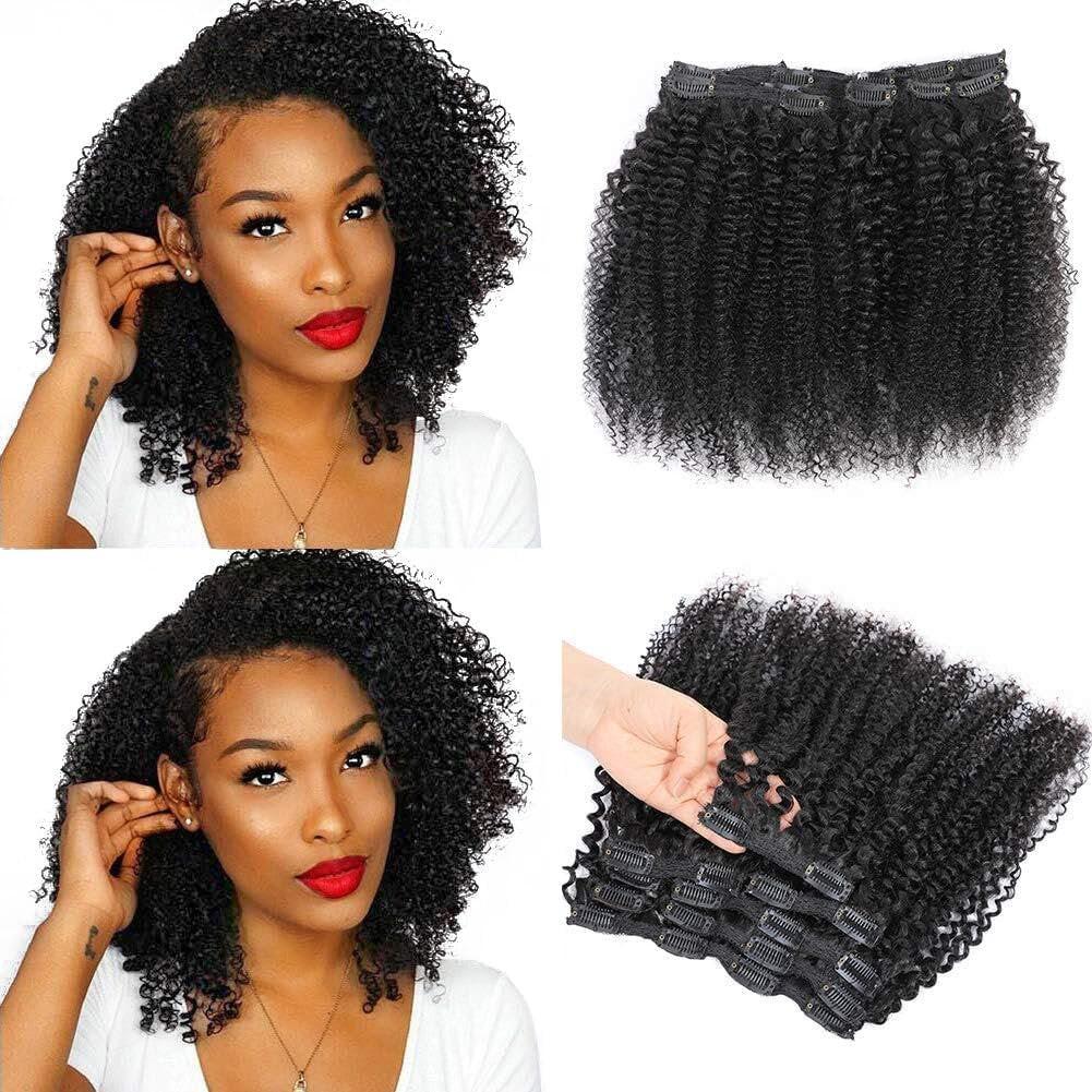 afro kinky curly clip in hair mèches extensions à clips naturelles taille 14 16 et 18 , 20 pouces cheuveux mongolien 100% naturels – Image 3