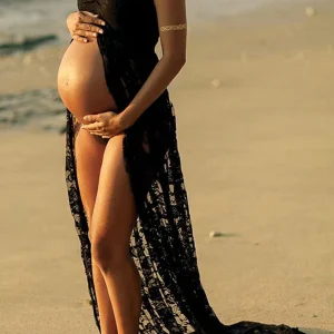 Beaumama robe longue photo de grossesse dentelle vetement bustier fendu shooting femme enceinte