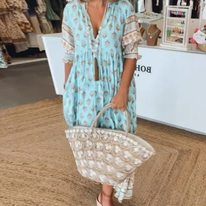 PAULINE | Robe Décontractée à Col V – Coupe Ventre Flatteuse