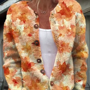 Clémence™ | Cardigan Feuilles d’Automne Boutonné