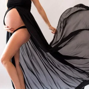 Beaumama robe longue de grossesse fluide fendu bustier élégant photo femme enceinte