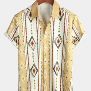 Chemise Vintage à Rayures Courtes pour Hommes