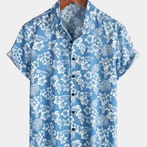 Chemise d'été à manches courtes pour hommes Hawaii avec motif floral