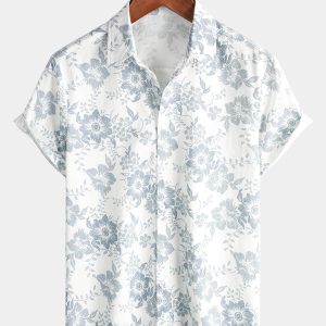 Chemise Vintage à Boutons à Fleurs Rétro pour Hommes en Vacances à Manches Courtes