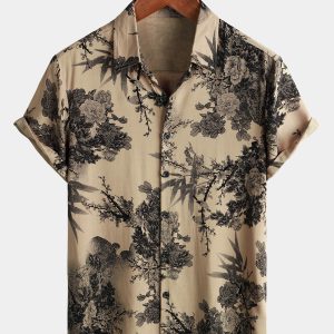 Chemise rétro à manches courtes pour hommes Khaki