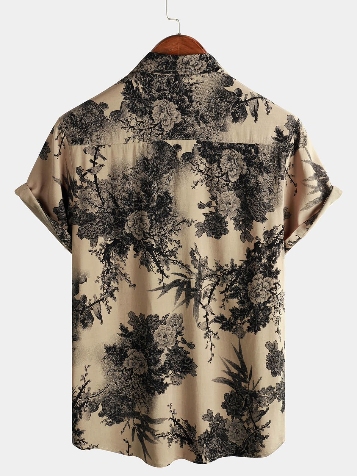 Chemise rétro à manches courtes pour hommes Khaki – Image 3