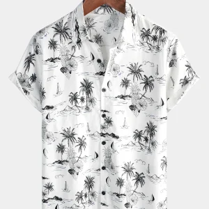 Chemise hawaïenne à manches courtes pour hommes avec motif floral