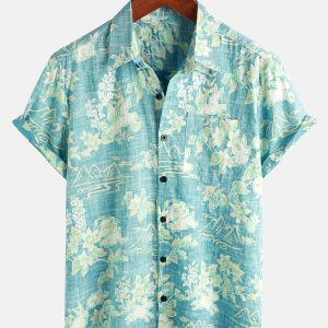 Chemise d'été à manches courtes pour hommes Hawaii avec motif floral