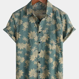 Chemise d'été en coton pour hommes avec motif feuille d'érable