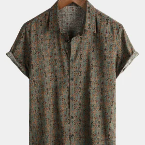 Chemise vintage rétro à manches courtes pour hommes des années 70