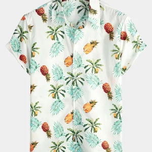 Chemise hawaïenne à manches courtes pour hommes avec imprimé ananas