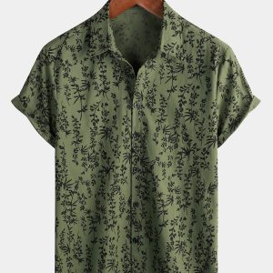 Chemise à manches courtes en coton Hawaii verte pour hommes