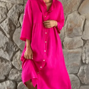 ADARE - Robe Décontractée en Coton et Lin