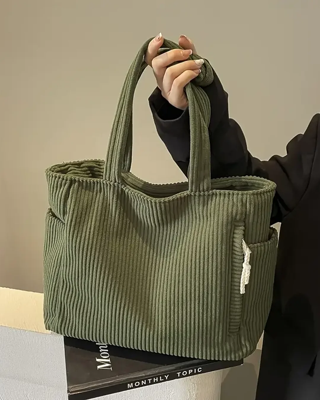 Tilda – Sac à provisions côtelé avec détail en cordon – Image 2