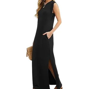 CLAUDINE| Robe longue décontractée avec fente et sans repassage