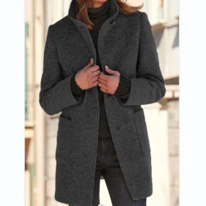 Vintora™ | Noir | Veste d'hiver rétro à manches longues avec boutons et col montant
