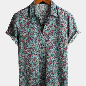 Chemise rétro d'été pour hommes en paisley à manches courtes