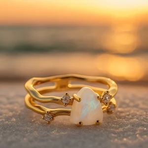 Alba di Mare | Bague en argent 925 avec pierre de lune et finition dorée