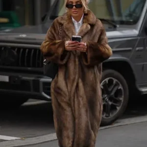 CASSEY - Long manteau en fausse fourrure marron