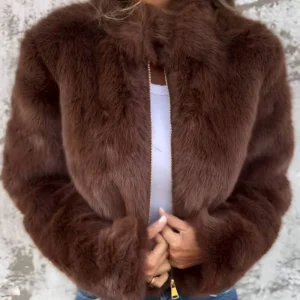 MIONA - Veste à col montant et fermeture éclair, doublée de fourrure synthétique