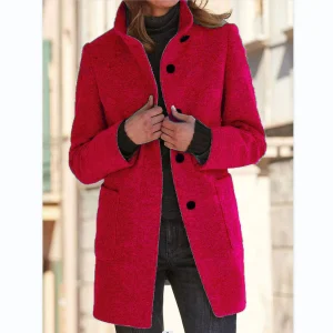 Vintora™ | Rouge | Veste d'hiver rétro à manches longues avec boutons et col montant