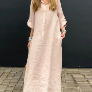 ELANU - Robe en Mélange de Coton et Lin