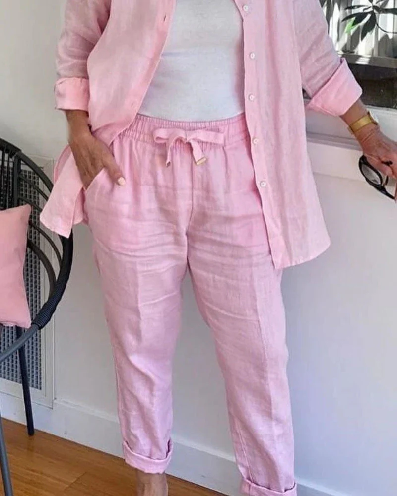 AIAUN - ENSEMBLE BLOUSE EN COTON LIN ET PANTALON – Image 3