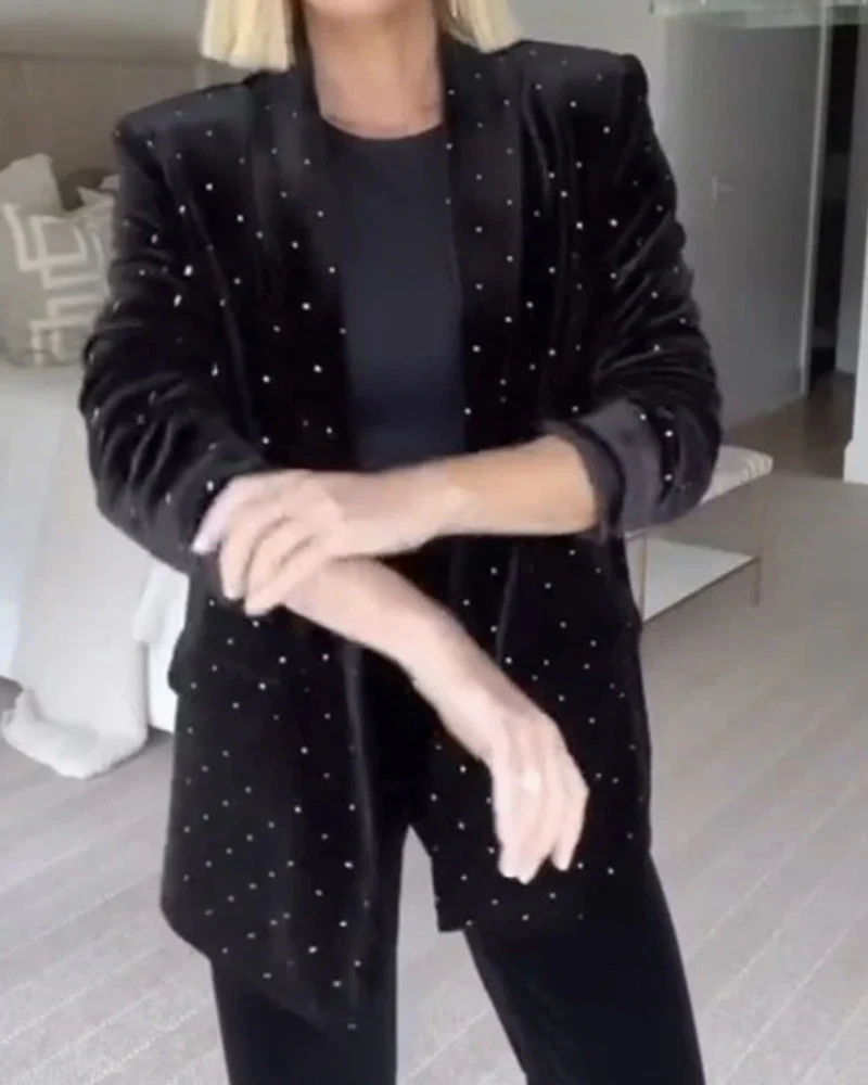 SAVAYA - BLAZER EN VELOURS ORNÉ DE STRASS – Image 5