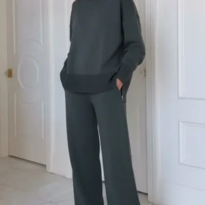 Ensemble Femme Haut de Voyage à Col Montant avec Zip Latéral & Pantalon Droit