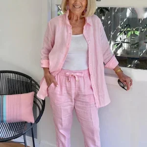 AIAUN - ENSEMBLE BLOUSE EN COTON LIN ET PANTALON