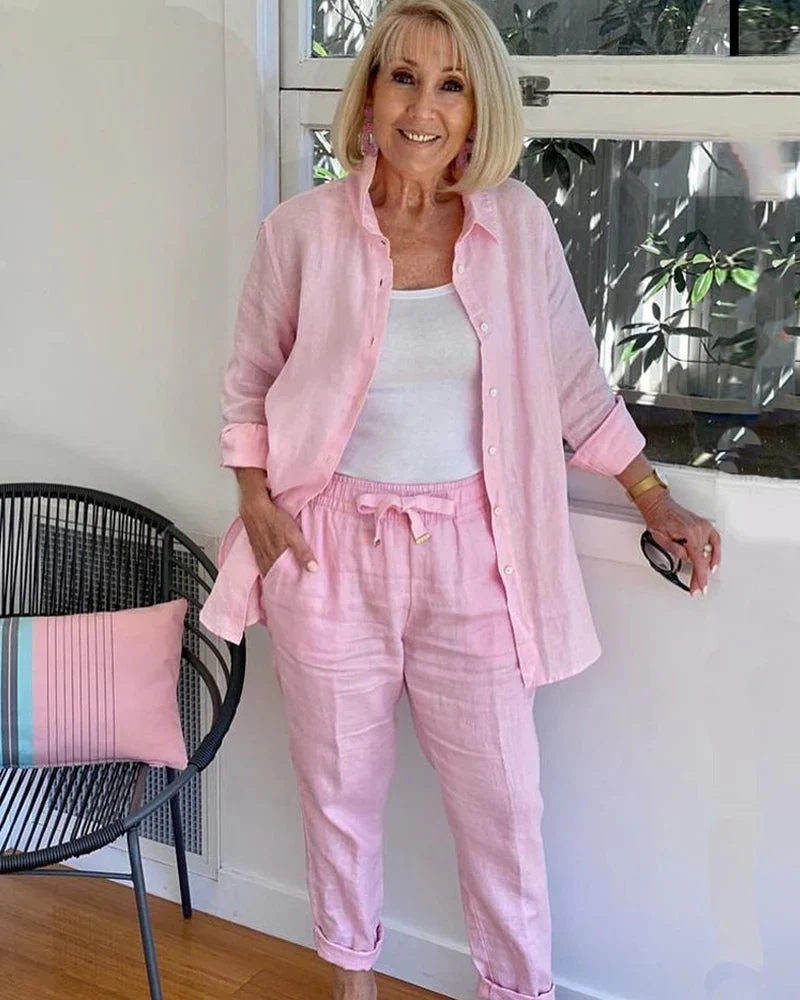 AIAUN - ENSEMBLE BLOUSE EN COTON LIN ET PANTALON – Image 2