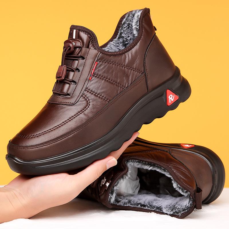 Chaussures d’hiver en cuir imperméables doublées polaire antidérapantes pour homme – Image 8