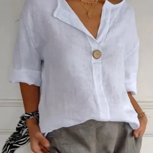 ARAI - HAUT EN COTON ET LIN À COL EN V AVEC BOUTONS