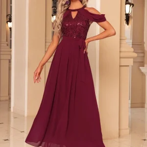 Robe Maxi Chic Paillettes Bordeaux