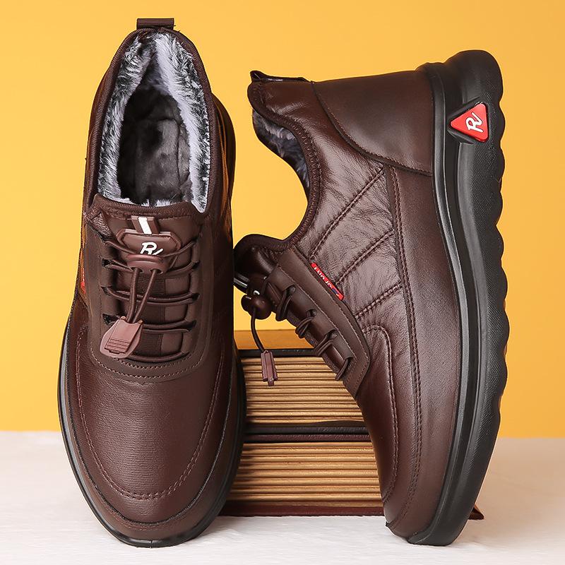 Chaussures d’hiver en cuir imperméables doublées polaire antidérapantes pour homme – Image 6