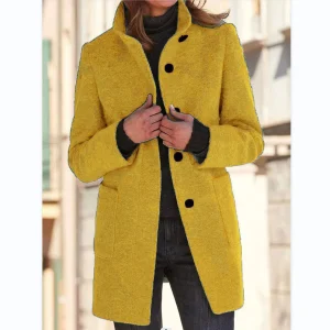Vintora™ | Jaune | Veste d'hiver rétro à manches longues avec boutons et col montant