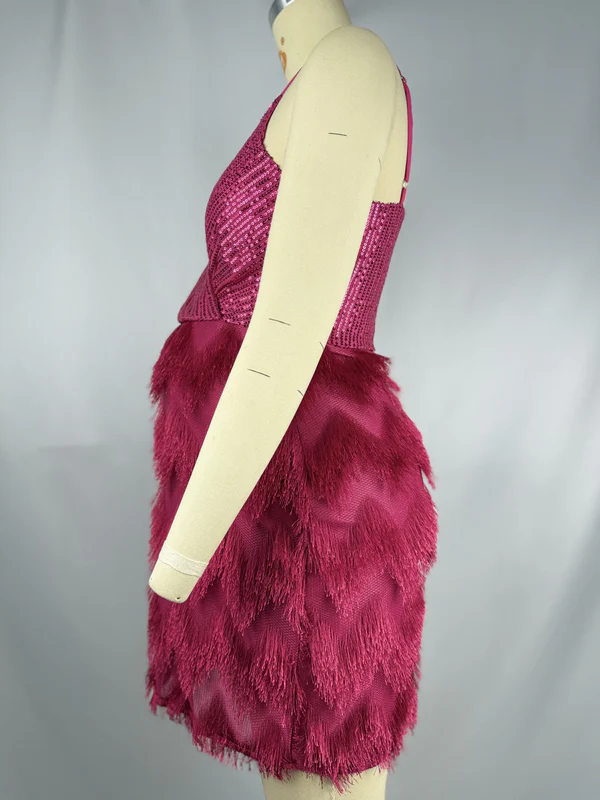 Beaumama robe courte grossesse élégant cocktail brillante paillette frange poilu bord ondulé moulante femme enceinte – Image 6