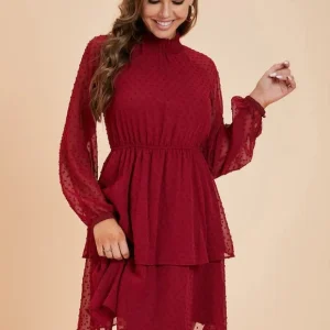 Robe Mousseline Bordeaux À Volants