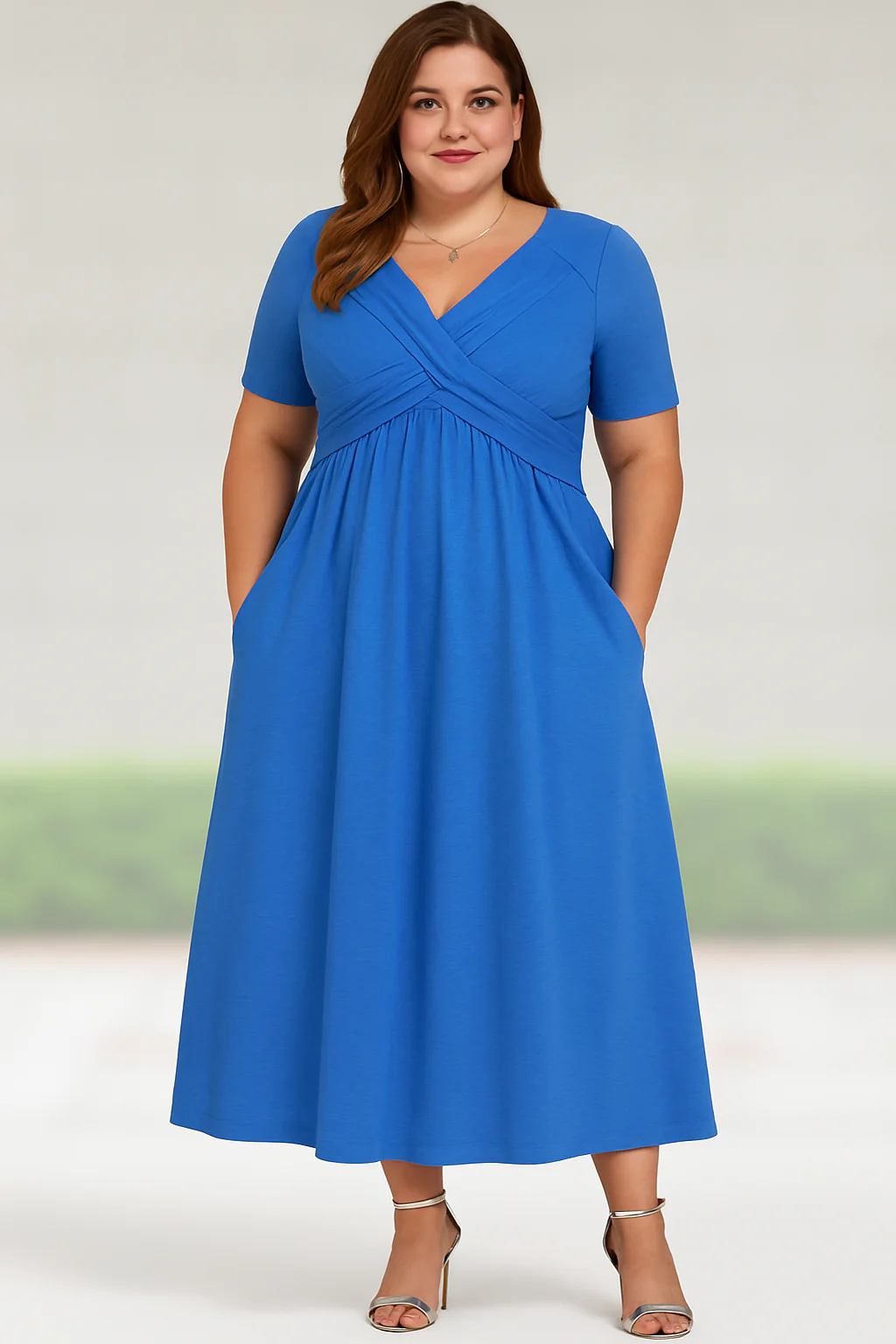 AMANDINE | Robe Midi Plissée à Col V – Affine la Taille – Image 4