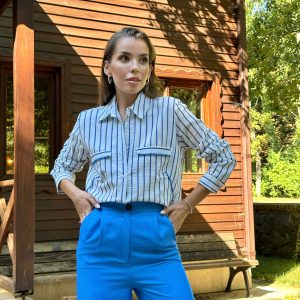 Chemise Classique Pierre Perlée Rayée - Bleu