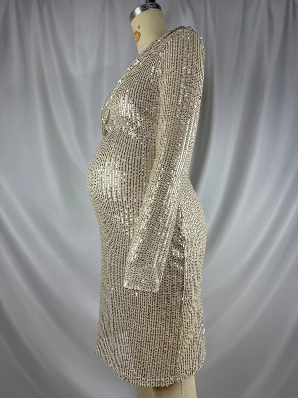 Beaumama robes courte grossesse brillante paillette asymétrique élégant femme enceinte – Image 7