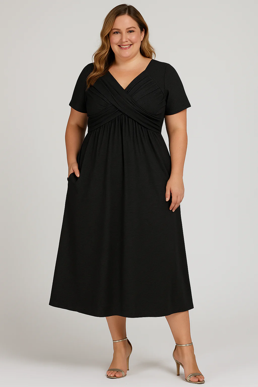 AMANDINE | Robe Midi Plissée à Col V – Affine la Taille – Image 6