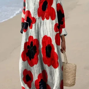 Alba | Robe Longue à Fleurs Rouges.