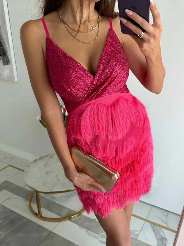 Beaumama robe courte grossesse élégant cocktail brillante paillette frange poilu bord ondulé moulante femme enceinte – Image 5