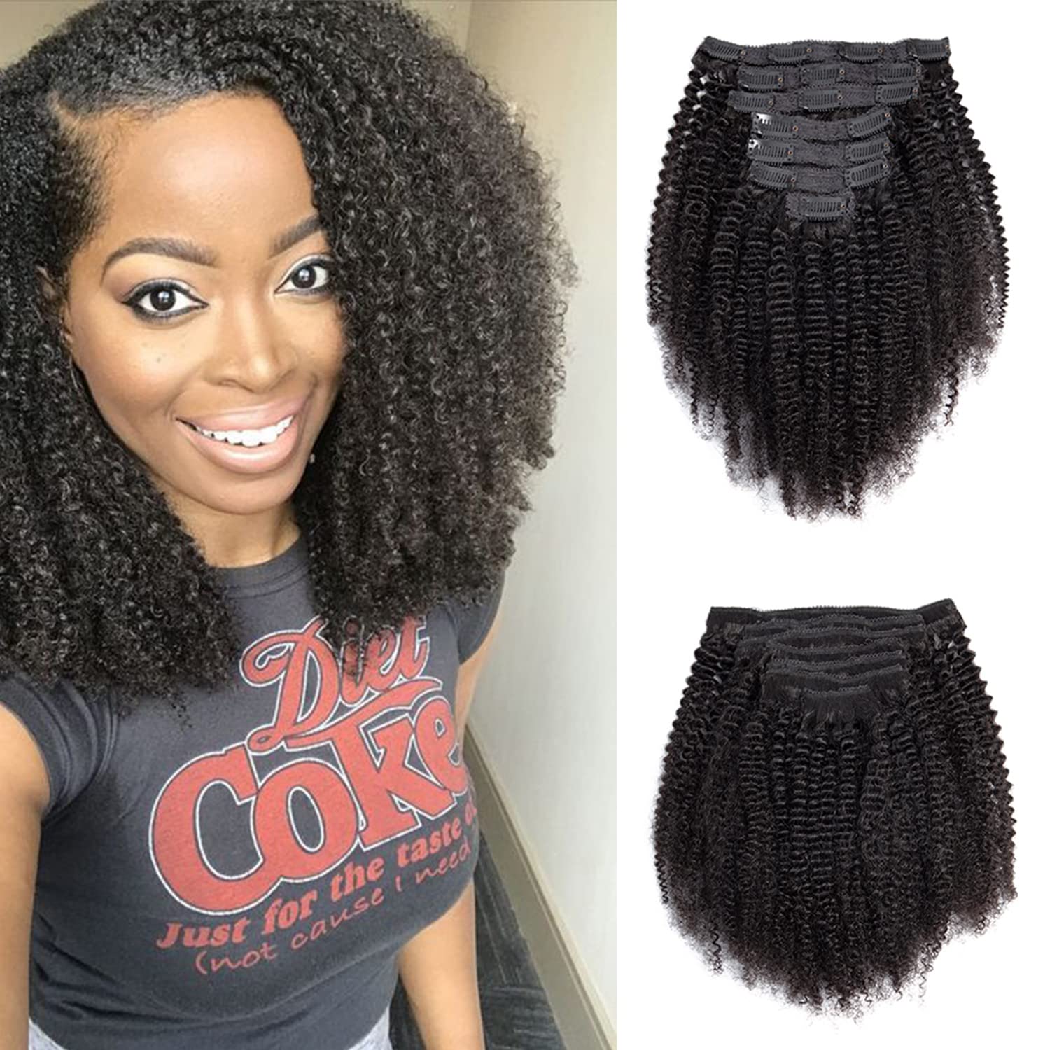 afro kinky curly clip in hair mèches extensions à clips naturelles taille 14 16 et 18 , 20 pouces cheuveux mongolien 100% naturels – Image 2