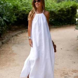 DOWN THE COVE – Robe Longue en Mélange de Lin