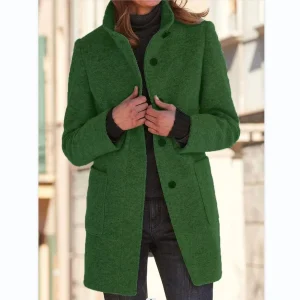 Vintora™ | vert foncé | Veste d'hiver rétro à manches longues avec boutons et col montant