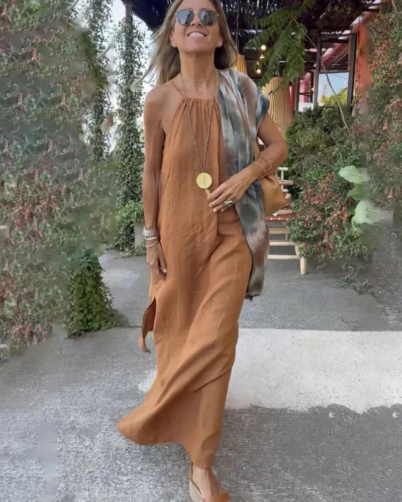 DOWN THE COVE – Robe Longue en Mélange de Lin – Image 6